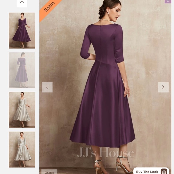 NWT JJ'S HOUSE Grape A-Line Tea-Length Satin Mother of the Bride Gown, 2… - Picture 3 of 14